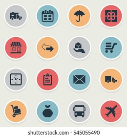 Set Of 16 Simple Handing Icons. Can Be Found Such Elements As Holdall, Envelope, Clipboard And Other.