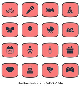 Set Of 16 Simple Holiday Icons. Can Be Found Such Elements As Soul, Infant, Resonate And Other.