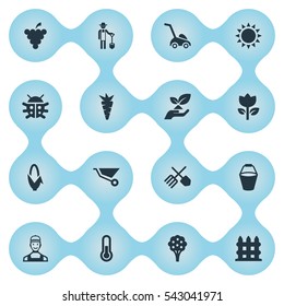 Set Of 16 Simple Horticulture Icons. Can Be Found Such Elements As Pail, Beetle, Worker And Other.