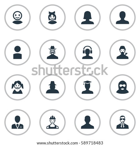 Set Of 16 Simple Human Icons. Can Be Found Such Elements As Male User, Postgraduate, Felon And Other.