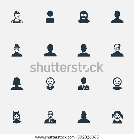 Set Of 16 Simple Human Icons. Can Be Found Such Elements As Felon, Internet Profile, Agent And Other.