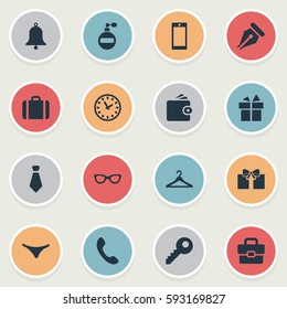 Set Of 16 Simple  Icons. Can Be Found Such Elements As Hanger, Underwear, Ink Pencil And Other.
