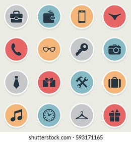 Set Of 16 Simple  Icons. Can Be Found Such Elements As Hanger, Digital Camera, Call Button And Other.