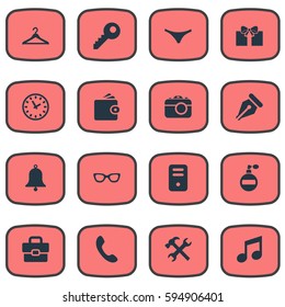 Set Of 16 Simple  Icons. Can Be Found Such Elements As Password, Ring, Repair And Other.