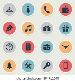 Set Of 16 Simple  Icons. Can Be Found Such Elements As Ring, Gift, Repair And Other.