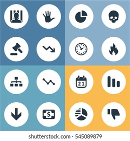 Set Of 16 Simple Impasse Icons. Can Be Found Such Elements As Fire, Bankroll, Head Bone And Other.