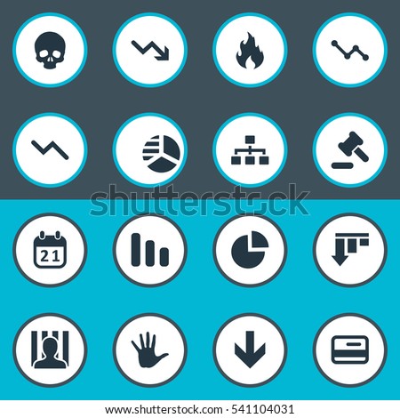 Set Of 16 Simple Impasse Icons. Can Be Found Such Elements As Plastic Card, Palm, Line Chart And Other.