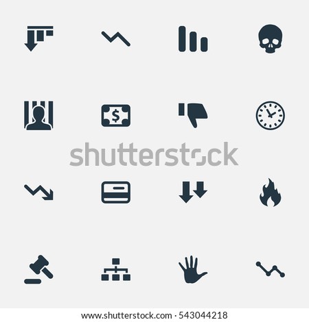 Set Of 16 Simple Impasse Icons. Can Be Found Such Elements As Finger Below, Tribunal, Net And Other.
