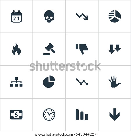 Set Of 16 Simple Impasse Icons. Can Be Found Such Elements As Circular Diagram, Downward, Descending And Other.