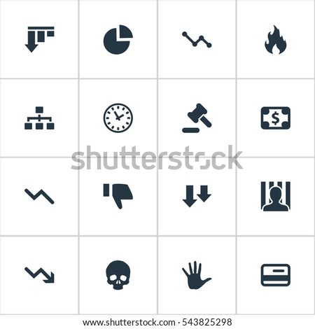 Set Of 16 Simple Impasse Icons. Can Be Found Such Elements As Descending, Fire, Clock And Other.