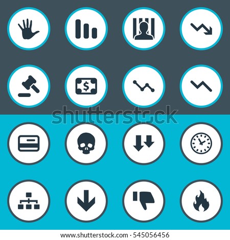 Set Of 16 Simple Impasse Icons. Can Be Found Such Elements As Tribunal, Palm, Plastic Card And Other.