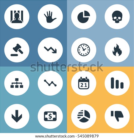 Set Of 16 Simple Impasse Icons. Can Be Found Such Elements As Fire, Bankroll, Head Bone And Other.