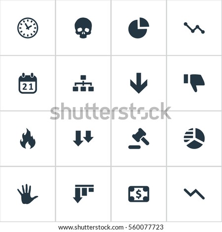 Set Of 16 Simple Impasse Icons. Can Be Found Such Elements As Round Graph, Agenda, Bankroll And Other.