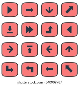 Set Of 16 Simple Indicator Icons. Can Be Found Such Elements As Upward Direction, Transfer, Right Direction And Other.