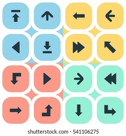 Set Of 16 Simple Indicator Icons. Can Be Found Such Elements As Downwards Pointing, Left Direction, Pointer And Other.