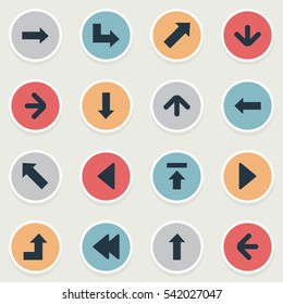 Set Of 16 Simple Indicator Icons. Can Be Found Such Elements As Upward Direction, Pointer, Indicator And Other.