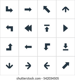 Set Of 16 Simple Indicator Icons. Can Be Found Such Elements As Transfer, Downwards Pointing, Left Direction And Other.