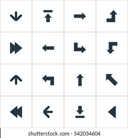 Set Of 16 Simple Indicator Icons. Can Be Found Such Elements As Right Direction, Increasing, Upward Direction And Other.