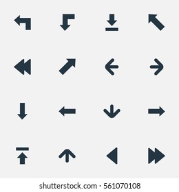 Set Of 16 Simple Indicator Icons. Can Be Found Such Elements As Downwards Pointing, Left Direction, Advanced And Other.