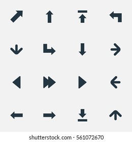 Set Of 16 Simple Indicator Icons. Can Be Found Such Elements As Transfer, Pointer, Left Landmark.