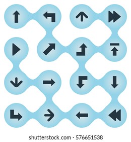 Set Of 16 Simple Indicator Icons. Can Be Found Such Elements As Increasing, Rearward, Right Landmark.