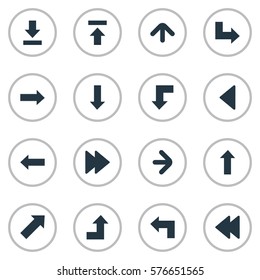 Set Of 16 Simple Indicator Icons. Can Be Found Such Elements As Left Landmark , Upward Direction , Pointer.