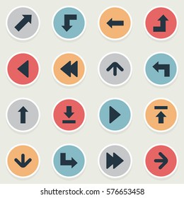 Set Of 16 Simple Indicator Icons. Can Be Found Such Elements As Let Down, Pointer , Right Landmark.