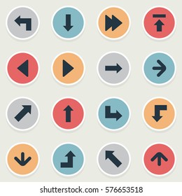 Set Of 16 Simple Indicator Icons. Can Be Found Such Elements As Advanced, Downwards Pointing, Pointer And Other.