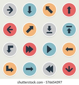 Set Of 16 Simple Indicator Icons. Can Be Found Such Elements As Pointer, Pointer, Downwards Pointing And Other.