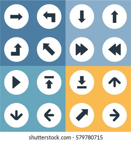 Set Of 16 Simple Indicator Icons. Can Be Found Such Elements As Increasing, Downwards Pointing, Advanced And Other.