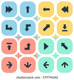 Set Of 16 Simple Indicator Icons. Can Be Found Such Elements As Transfer, Left Direction, Advanced And Other.