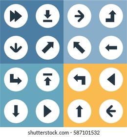 Set Of 16 Simple Indicator Icons. Can Be Found Such Elements As Left Landmark , Left Direction , Right Direction.