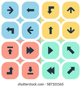 Set Of 16 Simple Indicator Icons. Can Be Found Such Elements As Left Direction, Left Direction, Indicator And Other.