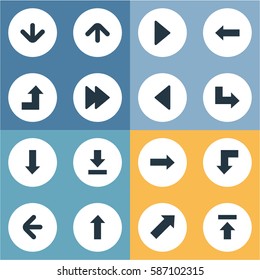 Set Of 16 Simple Indicator Icons. Can Be Found Such Elements As Increasing, Transfer, Upward Direction And Other.