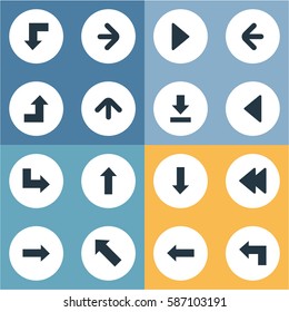 Set Of 16 Simple Indicator Icons. Can Be Found Such Elements As Upward Direction , Pointer, Left Landmark.