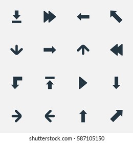 Set Of 16 Simple Indicator Icons. Can Be Found Such Elements As Left Direction, Pointer, Right Direction And Other.