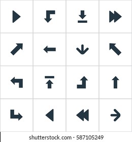 Set Of 16 Simple Indicator Icons. Can Be Found Such Elements As Pointer, Increasing, Let Down And Other.