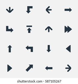 Set Of 16 Simple Indicator Icons. Can Be Found Such Elements As Advanced, Downwards Pointing, Pointer And Other.