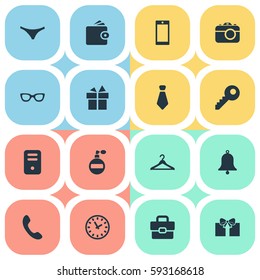 Set Of 16 Simple Instrument Icons. Can Be Found Such Elements As Ring, Time, Call Button And Other.