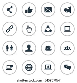 Set Of 16 Simple Internet Icons. Can Be Found Such Elements As New Mail, Notebook, Web And Other.