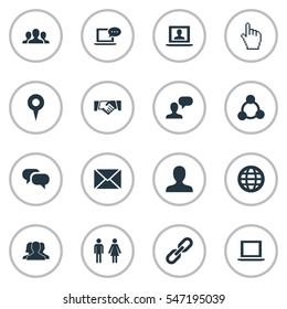 Set Of 16 Simple Internet Icons. Can Be Found Such Elements As World, Group, Team And Other.