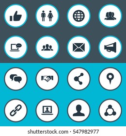 Set Of 16 Simple Internet Icons. Can Be Found Such Elements As Chatting, Point, Agreement And Other.