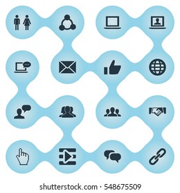 Set Of 16 Simple Internet Icons. Can Be Found Such Elements As Vote, Team, New Mail And Other.
