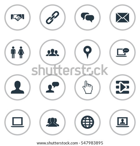 Set Of 16 Simple Internet Icons. Can Be Found Such Elements As Letter, Notebook, Chatting And Other.
