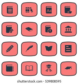 Set Of 16 Simple Knowledge Icons. Can Be Found Such Elements As Journal, Academic Cap, Tasklist And Other.
