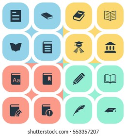 Set Of 16 Simple Knowledge Icons. Can Be Found Such Elements As Notebook, Book Page, Tasklist And Other.