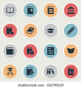 Set Of 16 Simple Knowledge Icons. Can Be Found Such Elements As Blank Notebook, Journal, Notebook And Other.