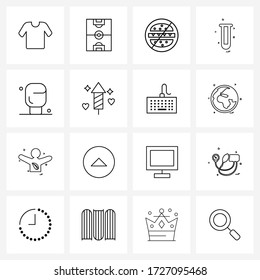 Set of 16 Simple Line Icons of equipment; chemical; no fast food; science; beaker Vector Illustration