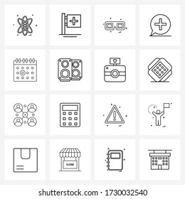 Set of 16 Simple Line Icons for Web and Print such as health; sign; goggles; medical; add Vector Illustration