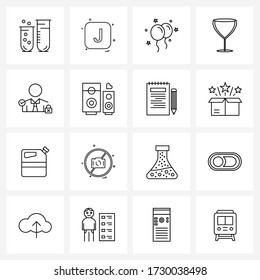 Set of 16 Simple Line Icons for Web and Print such as locked; avatar; balloons; party; glass Vector Illustration